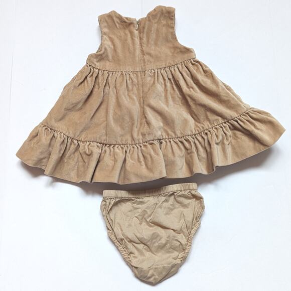 Baby Gap Dress Girls Sz 3-6m Tan Velvet Holiday Tiered Beige Ruffle - Picture 3 of 6